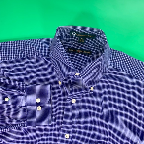 Tommy Hilfiger Dress Shirt Button Down TLC‎ Collar Blue Check 15 1/2 - Picture 1 of 5
